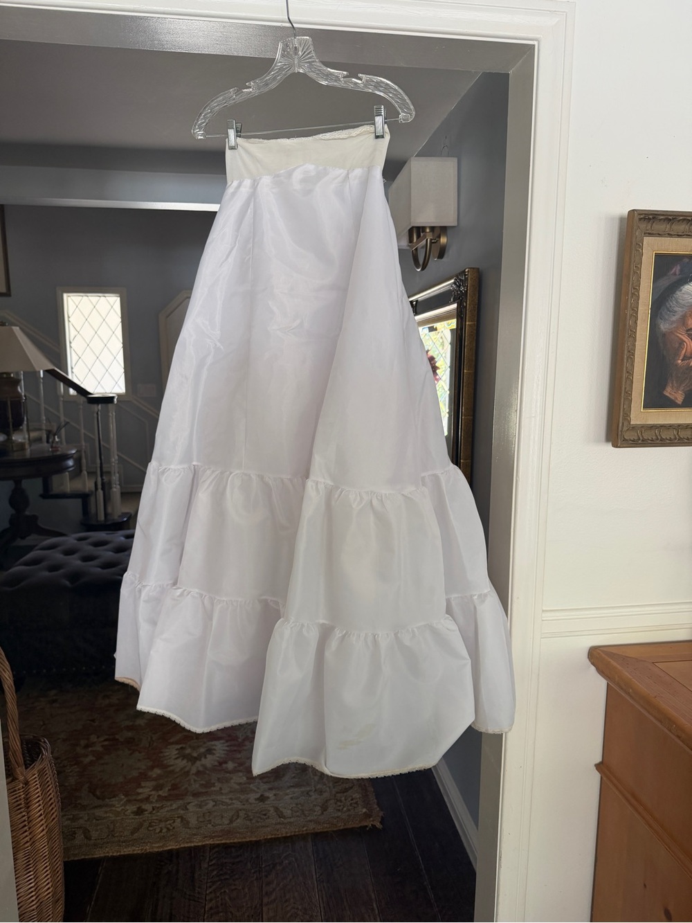 Vintage White Tiered Full-Length Women's Petticoat Skirt
